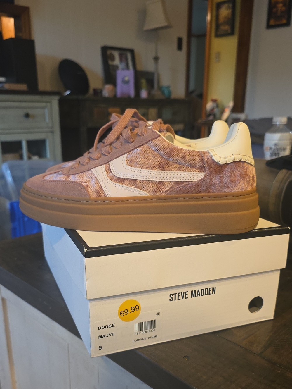 Steve Madden Mauve Velvet Platform Sneakers with White Accents
